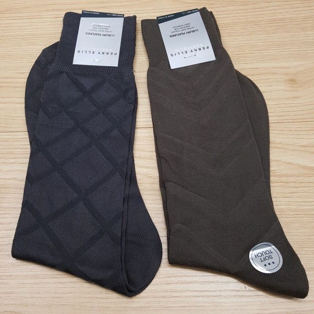 PERRY ELLIS Mens Dress Socks Grey Brown Luxury Nylon Textured Ultra Soft Comfort